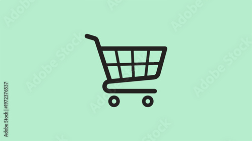 Shopping Cart Icon on a Light Green Background - Purchase Concept.