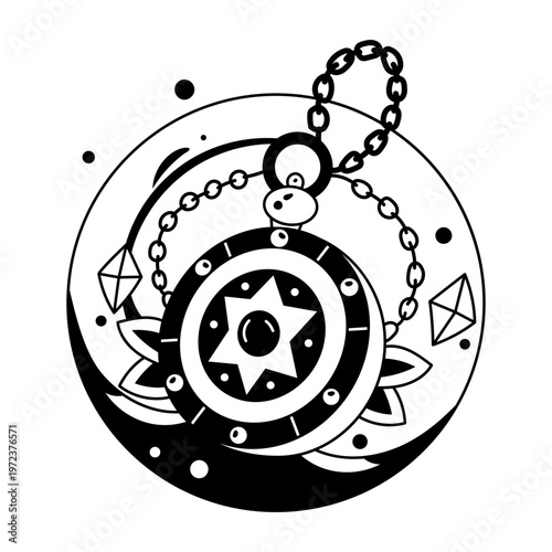 A glyph style illustration of mystical locket