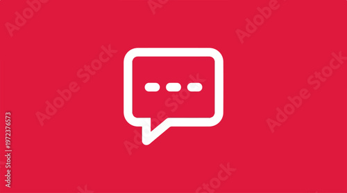 Simple chat bubble icon on a vibrant red background for communication.
