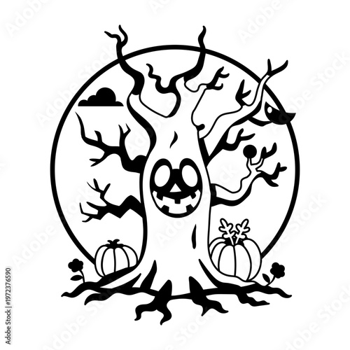 Scary tree illustration in glyph style