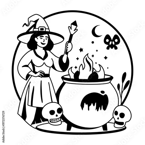 A glyph illustration of witch cauldron