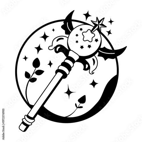 A glyph style illustration of magical wand