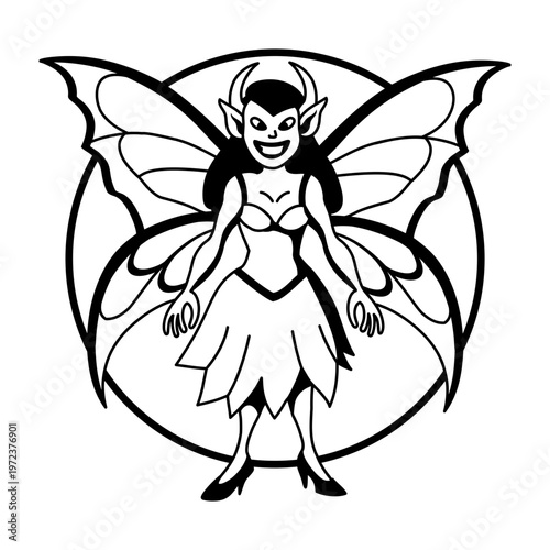 Scary girl with butterfly wings, a glyph style illustration