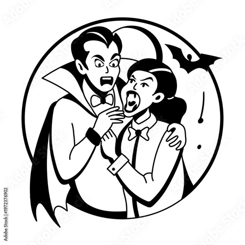 A glyph illustration of scary vampire with horror girl