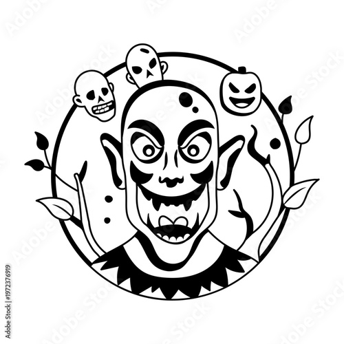 A glyph illustration of scary monster with long teeth