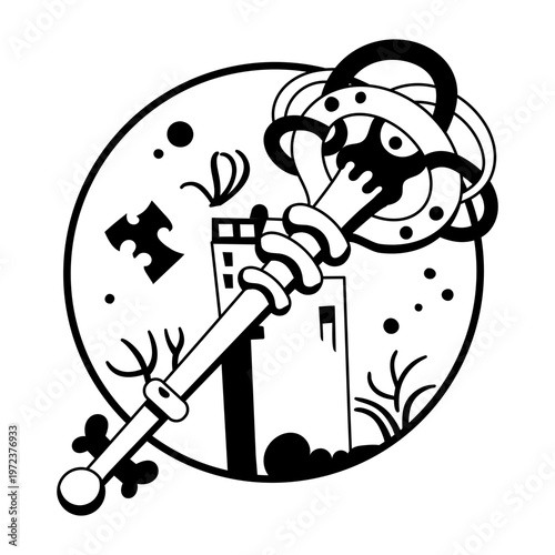 A glyph style illustration of mystical key