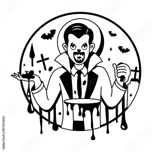 A glyph illustration of bloody haunted vampire