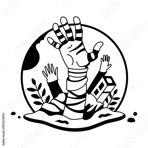 A glyph illustration of buried hand