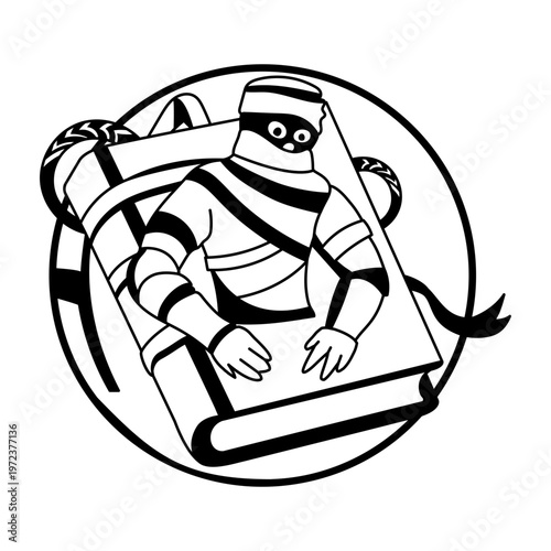 A dead mummy come out from horror book, a glyph style illustration