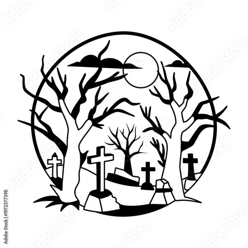 A glyph illustration of haunted graveyard