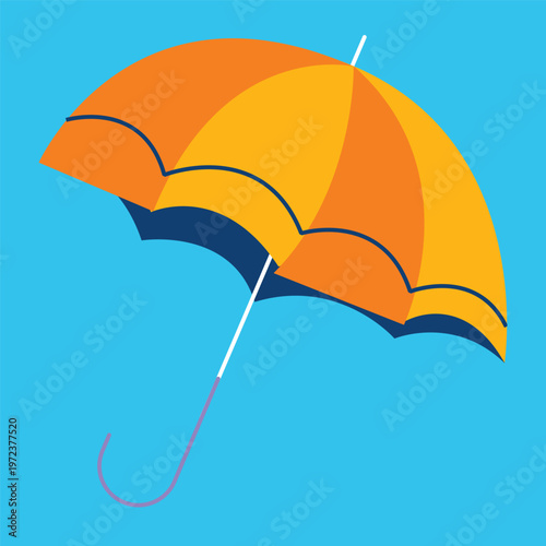 A vibrant orange and yellow umbrella against a bright blue background.