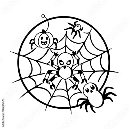 A glyph illustration of spooky spiders