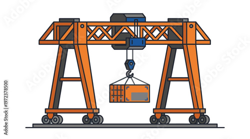 Orange Gantry Crane Lifting Heavy Load.