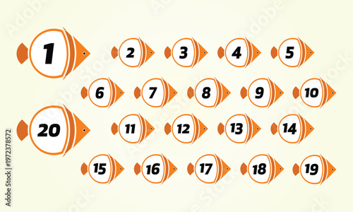 Creative Fish Arrow directional bullet points numbers from 1 to 20