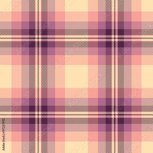 Comfort texture pattern fabric, india plaid background seamless. Vertical check vector tartan textile in pink and moccasin colors.