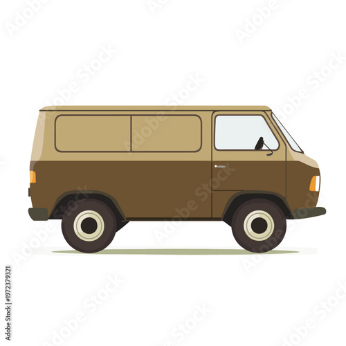 Illustration of a vintage two-tone van, viewed from the side, on a white background