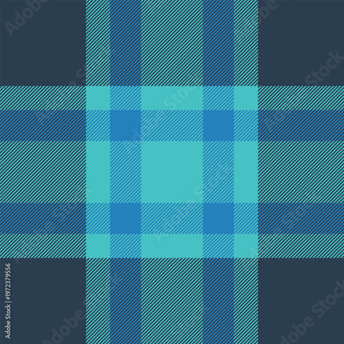 Network background seamless plaid, fibre vector check textile. 1950s pattern texture tartan fabric in cyan and teal colors.