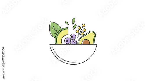 Fresh Fruit in a Bowl Illustration.