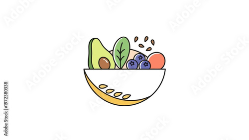 Fresh fruit bowl with avocado blueberries.