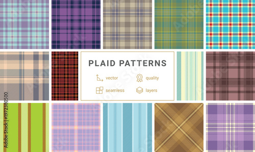 Fall plaid collection prepared for digital backgrounds. Ideal for seasonal wallpapers, website headers, and banners. Vector files adapt resolutions.