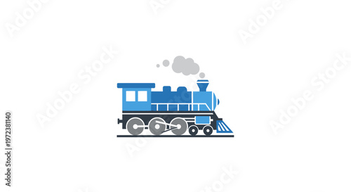 Blue Steam Locomotive Train Engine Side.