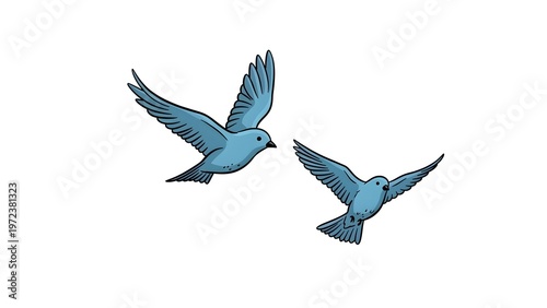 Two graceful blue birds with outstretched wings soaring freely through the open sky, symbolizing peace, freedom, and harmony in a vibrant, clean vector illustration