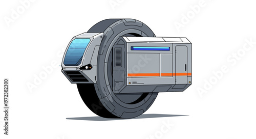 A stylized illustration of a futuristic monowheel vehicle concept.
