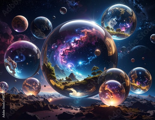 宇宙の中に浮かぶガラス玉