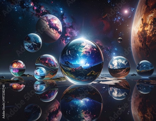 宇宙の中に浮かぶガラス玉