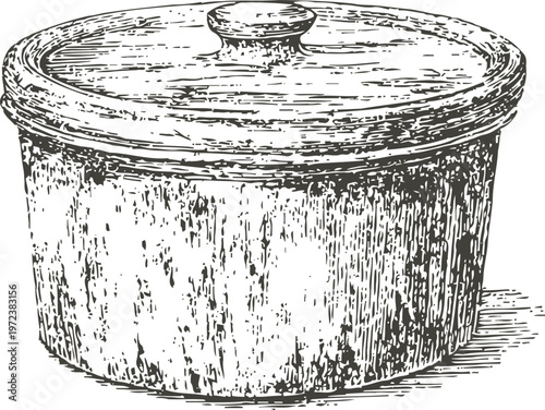 Vintage covered ceramic pot with lid rustic kitchenware container for cooking and storage