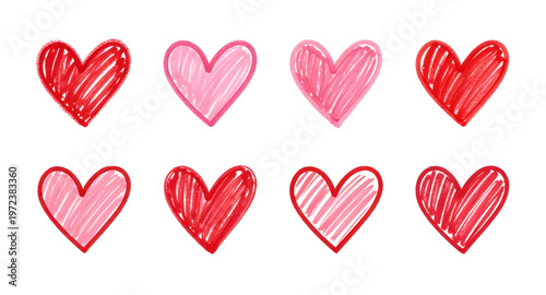 set of hearts sketch isolated on white background for romantic design concept, hand drawn heart sketches collection for love and valentine design projects, heart doodle illustration set for creative a