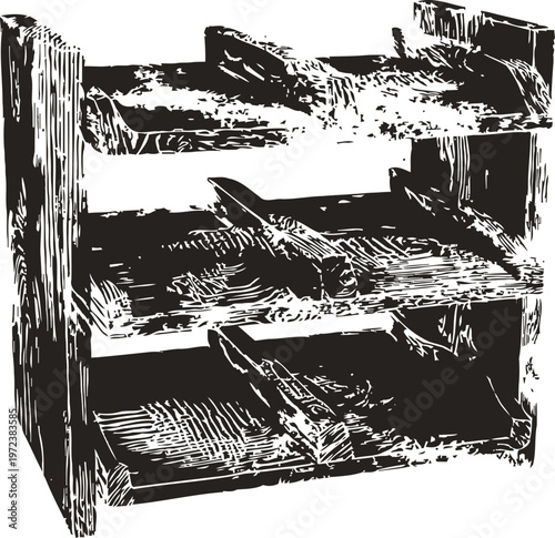 Wooden letter rack organizer with multiple compartments vintage office supplies storage