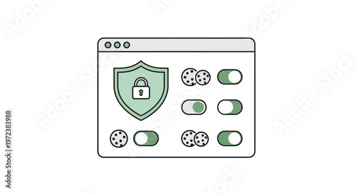 Digital security shield with lock icon.