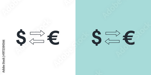 Currency exchange vector icon depicting dollar and euro symbols with bidirectional arrows, representing global financial transactions and foreign market trading concepts