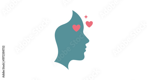 Woman Profile with Heart Eyes.