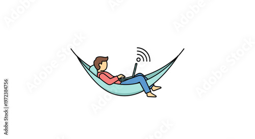 Woman Relaxing in a Hammock with Laptop.