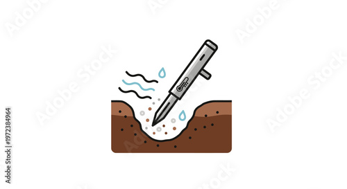 Syringe injecting liquid into soil ground.
