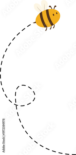 Flying bee with dashed line illustration