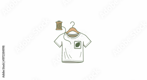 T shirt hanging on wooden hanger.