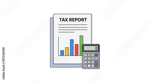 Tax report with calculator document.