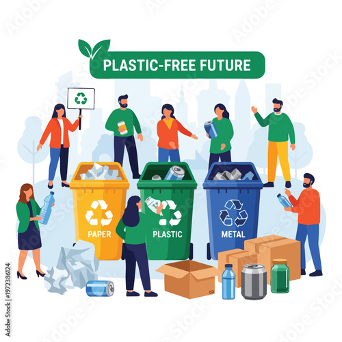 People recycling in a community setting.