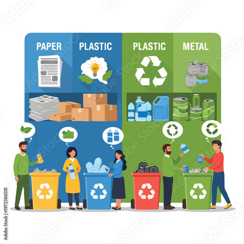 People recycling paper plastic metal 2.