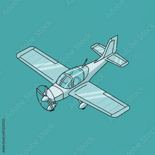 A small white airplane on teal background.