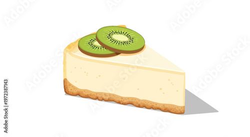Slice of kiwi cheesecake with fruit topping