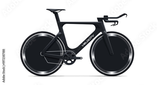 Sleek black racing bicycle isolated on white background