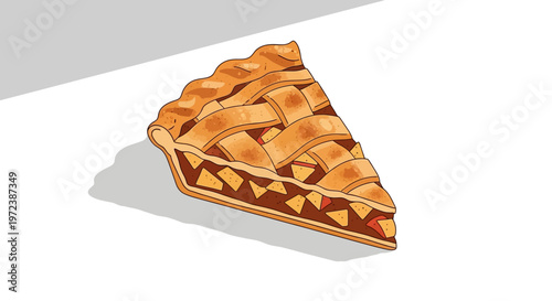 A delicious slice of apple pie with a lattice crust.