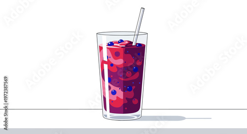 Vibrant mixed berry smoothie in a glass with a straw on a white background.