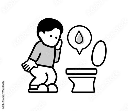 血尿・血便に驚く男性のイラスト（医療・症状）