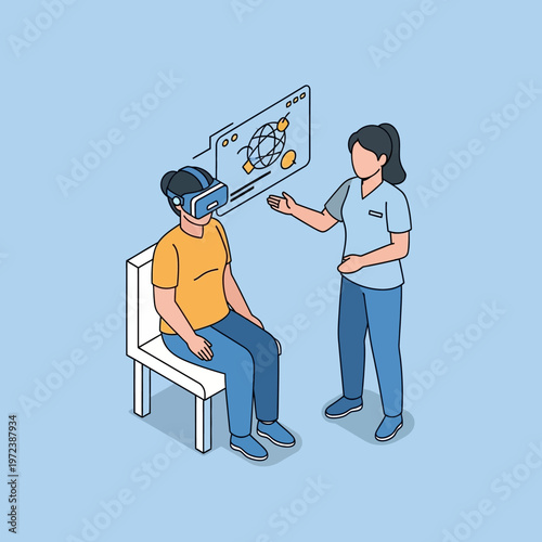 Woman showing virtual reality to a man.