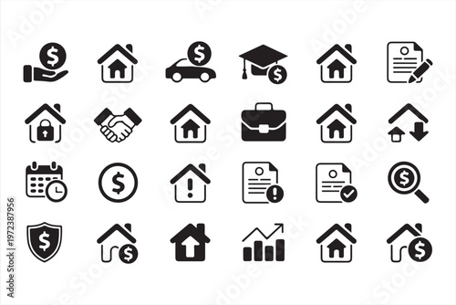 Real Estate Finance Icons Set for Property Investment and Mortgage Concepts